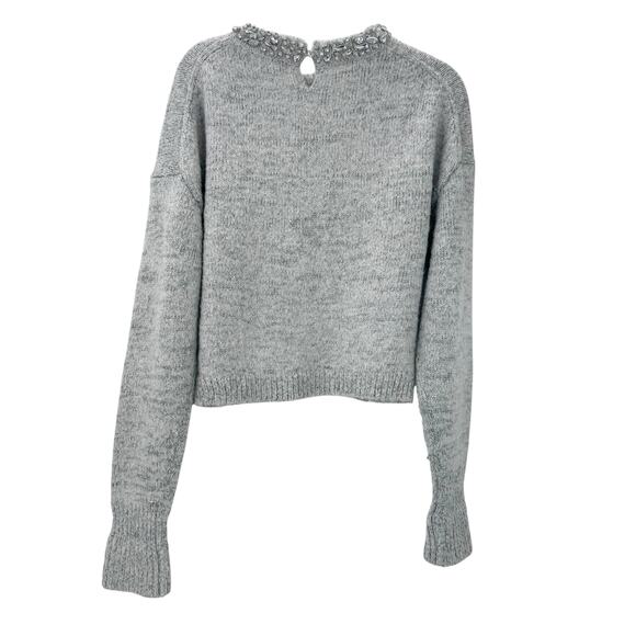 J. Crew Embellished Pullover Sweater Long Sleeve Light Grey Silver Size M NWT - Picture 9 of 12